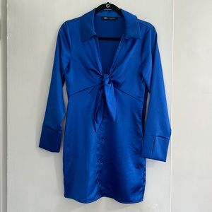 NWOT Zara Blue Satin Mini Collared Dress